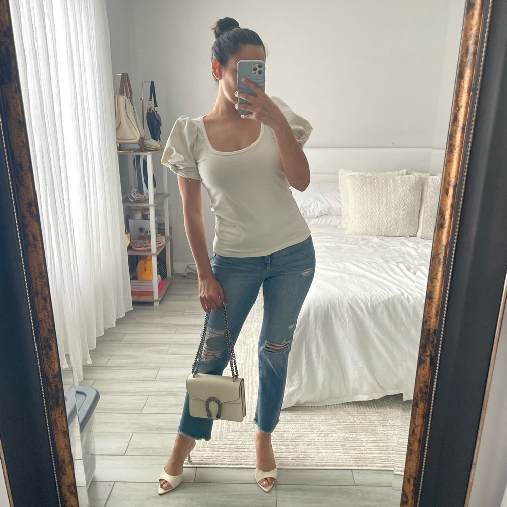 Reformation White Puff Short Sleeve Top